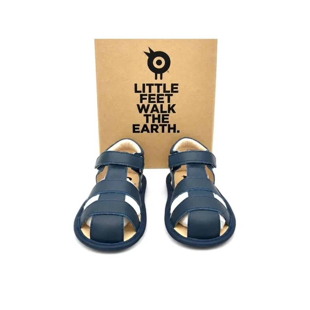 Toddler Boys Closed Toe Sandals Size 8 Navy Leather Water Shoes Hook Loop EU 24